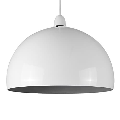 Image of MiniSun | Modern Gloss White & Grey Metal Dome Ceiling Pendant Light Shade | Pendant Lights, Home Décor & Improvement Essential | 29.5cm Shade Width