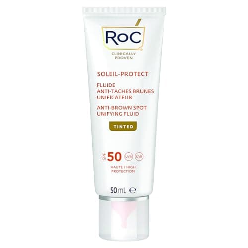 Image of RoC Sun Cream Soleil-Protect, Anti-Brown Spot Tinted Unifying Fluid SPF 50 | Moisturiser for Face with Vitamin C | 50 ml