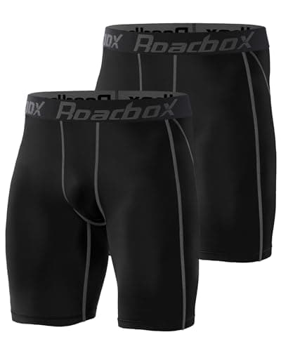Image of Roadbox Compression Shorts Men, 2 Pack Base Layer Shorts Quick Drying Sports Underwear Tights Leggings Running Gym Cycling