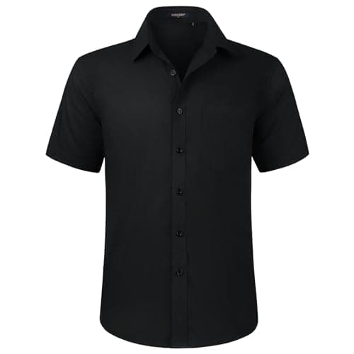 Image of HISDERN Mens Black Short Sleeve Dress Shirt Regular Fit Casual Formal Shirts Button Down Business Stretch Shirt Non Iron,L