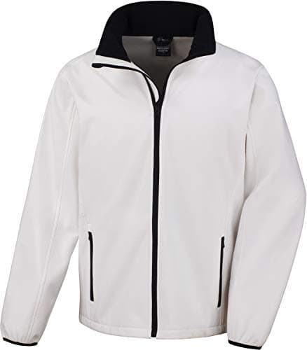 Image of Result Men's Core Printable Soft Shell Blouson Plain Turtleneck Long Sleeve Jacket, White (WHI/Blk), XXX-Large(Manufacturer Size:3XL)