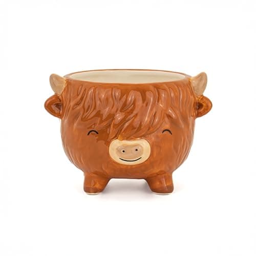 Image of Sass & Belle Highland Cow Medium Planter - Cute Animal Planter for Houseplants, Quirky Decorative Flower Pot for Home Décor, Ceramic Novelty Pot, Part of Sass and Belle selection of Plant Pots