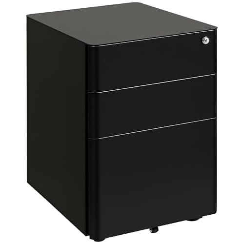 Image of Vinsetto 3-Drawer Mobile Filing Cabinet, Steel Lockable File Cabinet for A4, Legal, Letter, Compact Under Desk Storage Unit with Pre-Assembled Body Except Wheels for Home Office, 39 x 48 x 59cm, Black