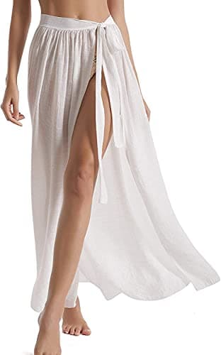 Image of JFAN Women's Summer Side Strappy Half Beach Skirt Wrap Dress White