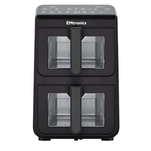 Image of EMtronics 10L Stack Air Fryer with Windows and Dual Zone 2460W Family Size, 8 Preset Cooking Mode, Match Cook & Smart Finish Functions, 10 Litre - Black