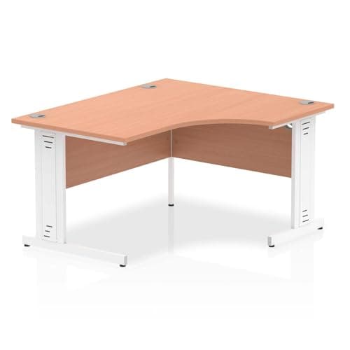 Image of OPO Impulse Freestanding 1400mm Right Crescent Corner Desk Cable Managed Leg | Sturdy Build Weather & Heat Resistant Melamine Finish Desk Grey Oak Silver