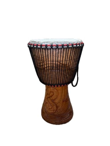 Image of AMI 14-Inch Authentic Ghanaian Djembe Drum With Beautiful Hand Carvings - Comes With Three Free Instruments Worth £35