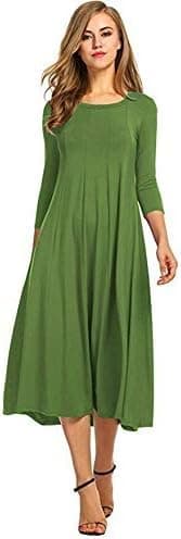 Image of Shop Nova® WOMENS LADIES PLAIN JERSEY SWING DRESS CASUAL LONG SLEEVE MIDI DRESSES SKATER (Khaki, 22)