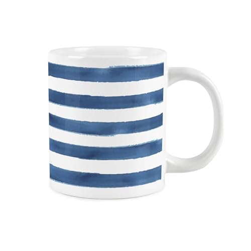 Image of Purely Home Horizontal Blue & White Stripes Extra Large Mug - Striped Drinkware Gifts Jumbo Ceramic Hot Drinks Cup