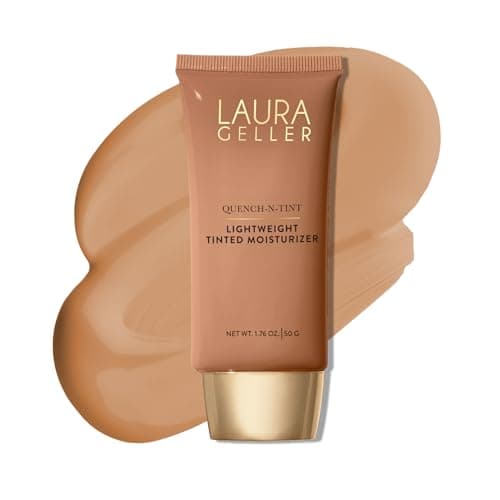 Image of LAURA GELLER NEW YORK Quench-n-Tint Hydrating Tinted Moisturizer - Medium/Deep - Sheer to Light Buildable Coverage - Natural Glow Finish Foundation - Lightweight Formula with Hyaluronic Acid