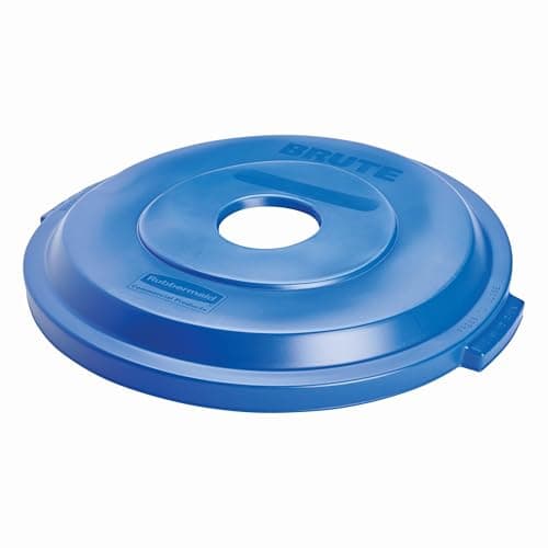 Image of Rubbermaid Commercial 1788376 BRUTE Heavy-Duty Round Waste/Utility Container, 32-gallon Bottle/Can Recycling lid, Blue
