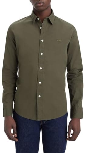 Image of Levi's Men's Long-Sleeved Battery Housemark Slim Shirt, Olive Night, XS