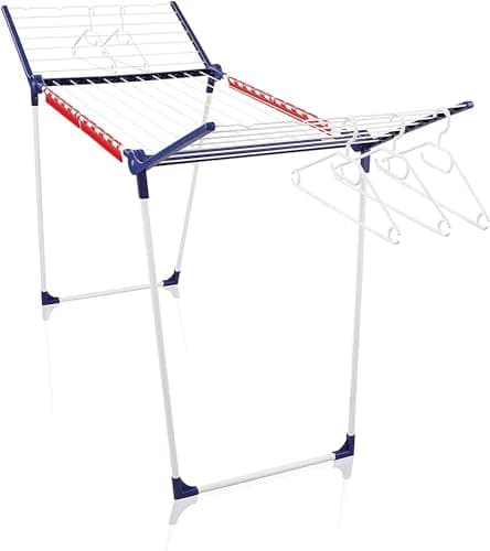 Image of Leifheit Pegasus 200 Solid Standing Clothes Airer with Accessories, Folding Clothes Rack for Outdoor and Indoor, 20 m Clothes Horse with 4 Clips for Drying Small Items and 5 Hangers [Amazon Exclusive]