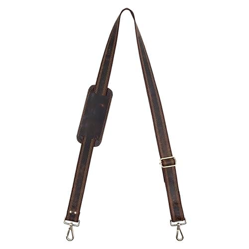Image of Hell Blues Bag Shoulder Strap - Genuine Leather with Brass Swivels Adjustable 57" Universal Replacement Strap for Laptop Bags, Luggage Duffel, Crossbody (145 cm) (Dark Rustic Brown)