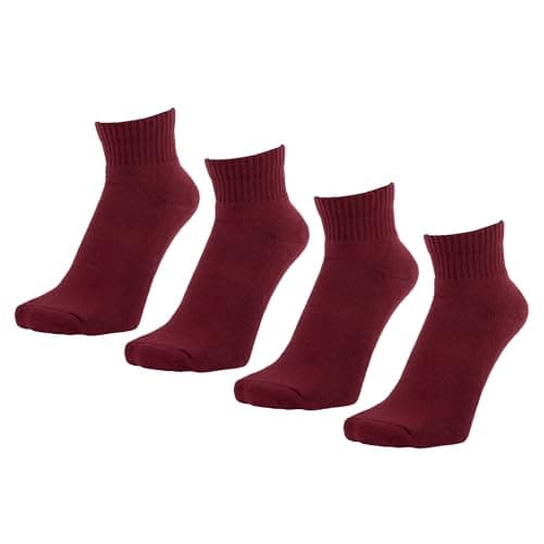 Image of ZAKIRA Combed Cotton Terry Cushioned Athletic Ankle Trainer Socks – Soft Breathable Sports Socks for Men & Women - 4 Pack, 4-6 (UK), Burgundy