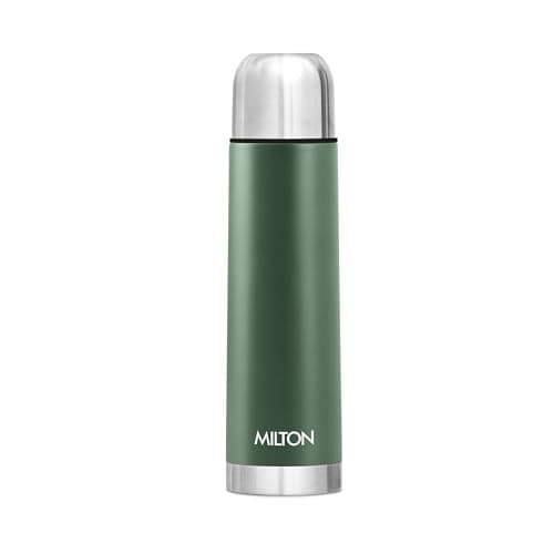 Image of Milton Eco-Flip Flask Half Litre (500 ml) Stainless Steel Water Bottle – Double-Walled Vacuum Insulated to Keep Drinks Hot or Cold for 24 Hours, Leak-Proof, Ideal for Office, Gym & School – Green