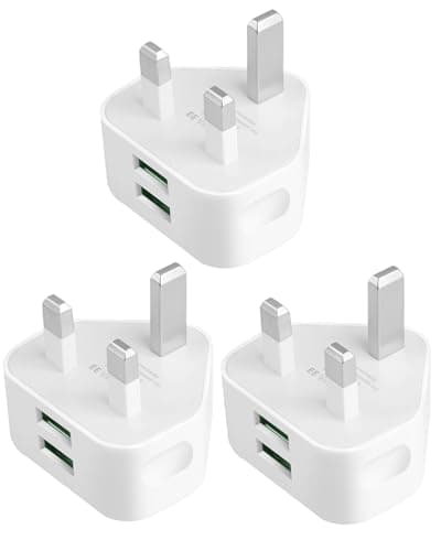 Image of USB Plug Charger UK 3 Pack, Multi USB Wall Plug Adaptor 5V 2.1A, Dual Port Adapter with Smart IC Charging Technology for i-Phone 14 13 12 11/10/Xs/XS Max/XR/X/8/7 Plus/i-Pad Pro/Air 2/Mini 4 etc