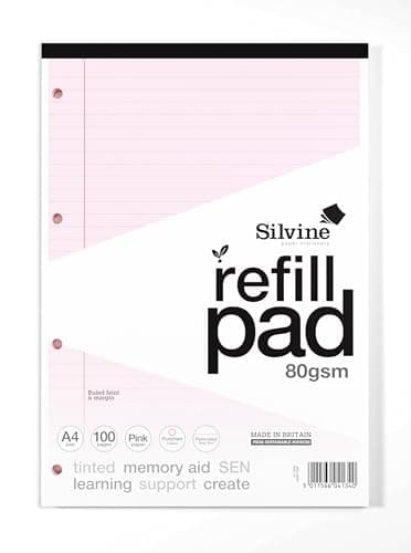 Image of Silvine A4 Pink Paper Dyslexia Refill Pad - Lined with Margin (100 Pages)