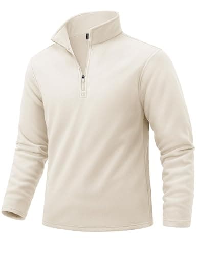 Image of TACVASEN Mens Quarter Zip Fleece Jackets Winter Thermal Sweatshirts Long Sleeve Outdoor Hiking Jacket Beige White,M