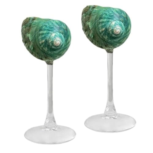 Image of BOSENIYU 2 Pcs Conch Seashell Wine Glasses, Drinkware Stemware Drinking, for Birthday Beach Party. (Green)