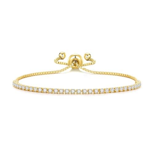 Image of Philip Jones 18k Gold Plated 2mm Adjustable Tennis Bracelet Created with Zircondia® Crystals