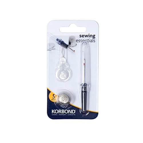 Image of KORBOND 4 Piece Set – Stitch Ripper, Thimble (Size 10) & 3 x Needle Threaders – Sewing Essentials for Dressmaking, Tailoring, Crafts, Hand Sewing, Thick Fabrics, Quilting, Embroidery,108092,Silver