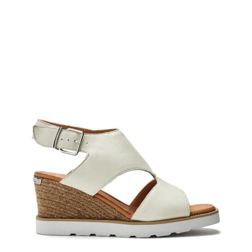Image of Moda in Pelle Women's Mapel White Leather Wedge Heeled Sandals 5