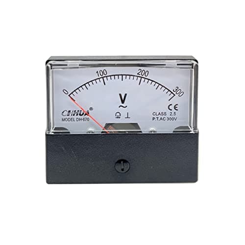 Image of JZK 670 style AC 300V Voltmeter Analog Panel, AC 0-300V voltage meter, 300 volt Rectangle Volt Pointer Meter DH-670, Plastic Housing voltage Tester Gauge
