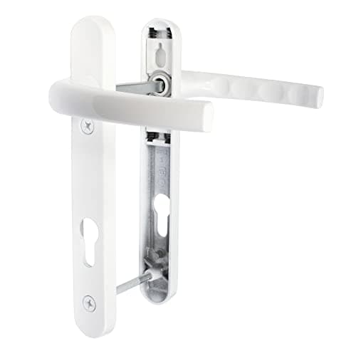 Image of JCP uPVC Door Handle Pair, 122mm Screw Centres, 92 mm PZ Sprung Set, 220mm X 30mm Backplate, White