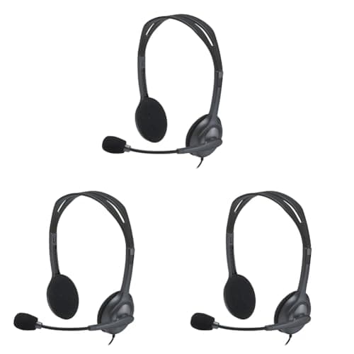 Image of Logitech H111 Wired Headset, Stereo Headphones with Noise-Cancelling Microphone, 3.5 mm Audio Jack, PC/Mac/Laptop/Smartphone/Tablet - Black (Pack of 3)