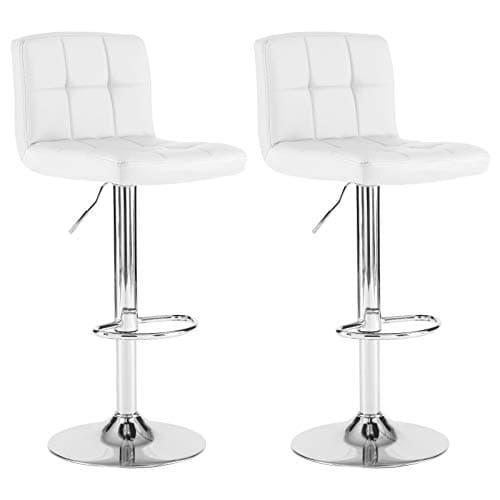 Image of Neo 2X Cuban Chrome Gas Lift Swivel Faux Leather Kitchen Adjustable Breakfast Bar Stools Barstools Chairs (White)