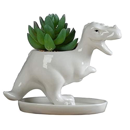 Image of KiaoTime Dinosaur Shape White Ceramic Succulent Planters Pots little Planter flower Bonsai Plant Dino Pots Vase Container Cactus Desktop Animal Decoration Pencil Holder Nursery Pots