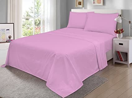 Image of 100% Egyptian Cotton Flat Sheet 200 Thread Count Hotel Quality Soft & Crisp Cotton Caravan Campervan Bed Flat Sheet (Pink, Double)