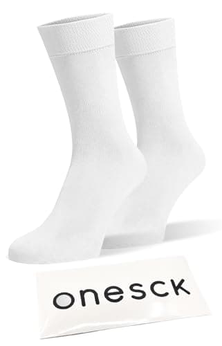 Image of ONESCK Super Soft Cotton Dress Socks Vibrant Plain Colours for Men (White, 7-12)