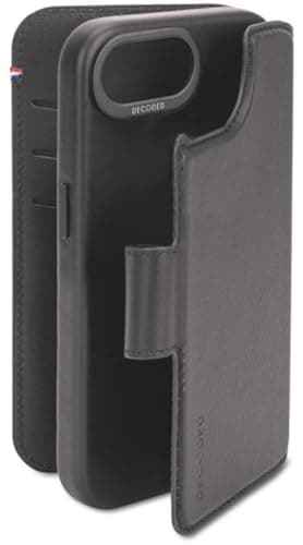 Image of DECODED Leather Case for iPhone 17/16e, 2-in-1, Detachable Wallet, Premium ECCO Leather, Compatible for Magsafe, Wireless Charging, Shock Protected Cover, Raised Edges for Protection, Black