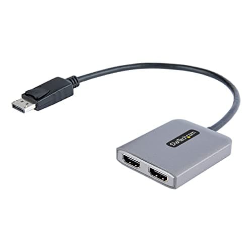 Image of StarTech.com DP to Dual HDMI MST HUB - Dual HDMI 4K 60Hz - DisplayPort Multi Monitor Adapter with 1ft / 30cm cable - DP 1.4 Multi Stream Transport Hub, DSC (MST14DP122HD), Black