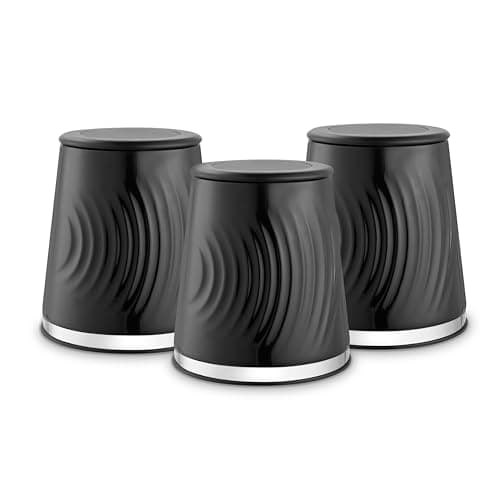 Image of Tower T826220BLK Sonar Set of 3 Canisters, Tea/Coffee/Sugar & Other Loose Ingredients, 1.3L Capacity, Black