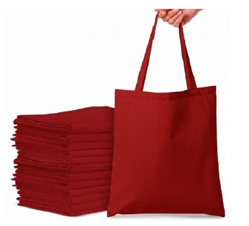 Image of Top Urban Tote Bag Plain Natural Cotton Bag Ideal for Shopping Printing and Decoration Lightweight Reusable Canvas Fabric Bags for DIY, Advertising, Promotion, Gifts (Red, Pack of 6)