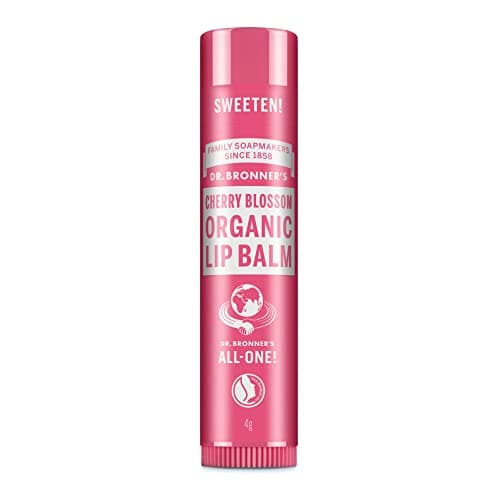 Image of Dr Bronner's Cherry Blossom Lip Balm, Made with Organic Oils and No Synthetic Ingredients, Used for Lips, Dry Hands, Cuticles and Chapped Cheeks, Certified Fair Trade, 4g Bar