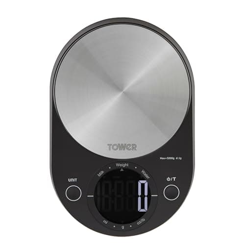 Image of Tower Kitchen Digital Scales in a Compact Design with Zero Weight Function and LCD Screen, Black, T876000BK