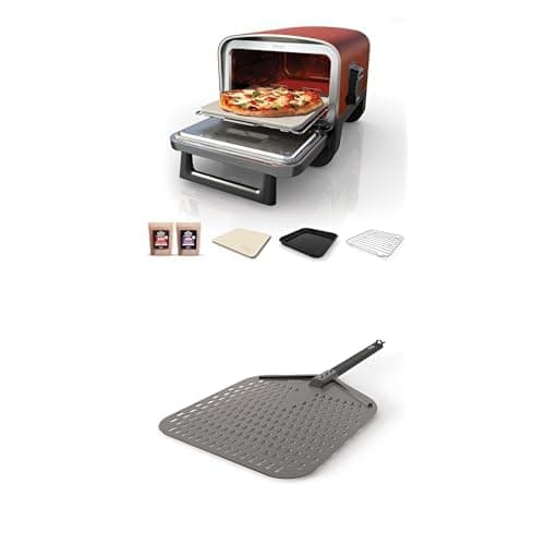 Image of Bundle of Ninja Woodfire Electric Outdoor Oven, 8-in-1 Pizza Oven, High-Heat Roaster & BBQ Smoker with Roast Rack, Pro-Heat Tray, Pizza Stone, Wood Pellets & Scoop, 6 Pizza Settings + Ninja Pizza Peel