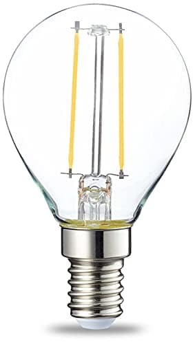 Image of Amazon Basics LED E14 Small Edison Screw Golf Ball P45 Bulb, 2W (Equivalent to 25W), Clear Filament, Non Dimmable, Pack of 6, Warm White