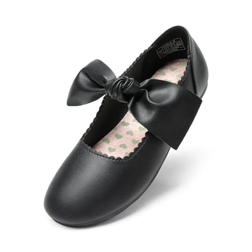 Image of DREAM PAIRS Girls Mary Jane Dress Shoes Front Bow Ballerina Flats for Wedding, Party, Christmas,Size 5 Big Kid,Black,Angie-5