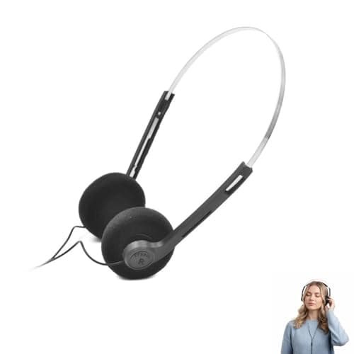 Image of Black Retro Over-Ear Earphones,Mini Stereo Lightweight Headphones with Cord,80s 90s Vintage Headset Wired,Hi-Fi Stereo Earphone,for Most Mobile Phones Playback Pevices,Cassette Player