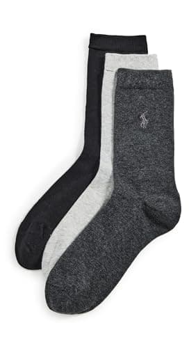 Image of Polo Ralph Lauren Women's Classic Flat Knit Crew Socks 3 Pair Pack, Charcoal Heather Assorted, 3.5-9 UK