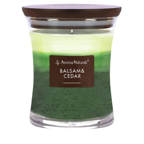 Image of Aroma Naturals 3-Layer Scented Candle, 11.3 oz Candle with Hourglass, Aromatherapy Candles Burns Up to 45 Hours, Natural Soy Wax Candle for Home, Wooden Lid (Balsam & Cedar)