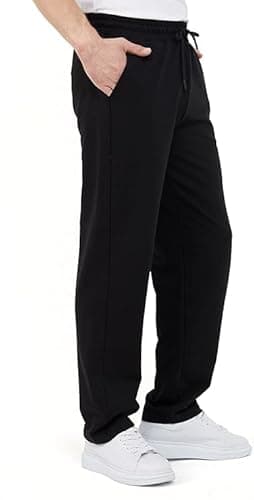 Image of L S U Unisex Fleece Joggers Slim Fit Kids,Men’s Open Hem Tracksuit Bottoms for School PE & Training (Black S)