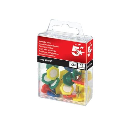 Image of 5 Star Office Indicator Pins 15mm Head Assorted [Pack 20] + Free Finchley Refill Pen
