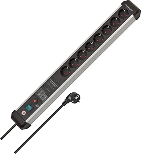 Image of Brennenstuhl Premium Protect-Line Power Strip 8-Way with Surge Protection 60,000 A (Multiple Socket with Switch and 3 m Cable, Made in Germany) Silver/Black