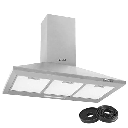 Image of Baridi 90cm Chimney Style Cooker Hood with Carbon Filters, Stainless Steel - DH127